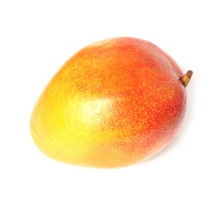 Delicious ripe mango on white background. Tropical fruit