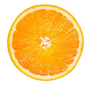 Slice of orange isolated on white background