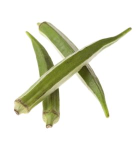 Three fresh okras on white background